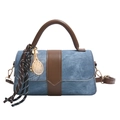 Borsa a tracolla in denim blu con manici in pelle marrone e ciondolo racchetta - Blu senza Ciondolo