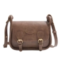 Vintage braune Satteltasche aus PU-Leder für Damen mit Goldschnallen und Riemen - Khaki