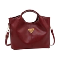 Bolso tote vintage de cuero encerado burdeos con logo metálico y asa superior - Sin colgante / Rojo