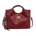 Chic dark red bucket bag with sleek top handle and woven knot detail for women - Single Bag / Red
