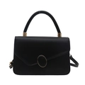 Borsa a tracolla quadrata in ecopelle nera con fibbia dorata e manico superiore curvo - Nero