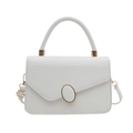 Borsa a tracolla minimalista in pelle bianca con fibbia dorata e manico tondo - Bianco