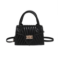 Classic black quilted leather crossbody bag with V-shaped stitching and gold twist lock - Black