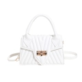 White quilted crossbody bag with V-shaped stitching and golden turn-lock closure - White