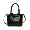 Borsa a mano minimalista in pelle nera lucida con finiture dorate e tracolla lunga - Nero