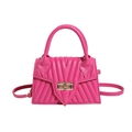 Fashionable rose red crossbody bag with V-shaped quilting and gold twist lock - Rose Red