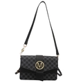 Borsa a spalla nera monogramma con fibbia dorata M e dettagli di pendente - Nero