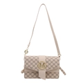 Borsa a tracolla beige stile francese con monogramma M e fibbia in metallo dorato - Bianco