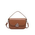 Brown PU leather shoulder bag with silver heart-shaped buckle and adjustable strap - Brown
