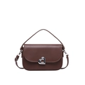 Brown leather saddle bag with silver heart-shaped lock and minimalist vintage style - Brown