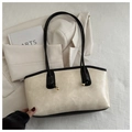 Sac fourre-tout beige chic avec lanières noires contrastées pour femmes en cuir - Sans Pendentif / Blanc
