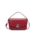 Chic red faux leather saddle bag with silver heart buckle and adjustable strap - Red