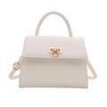 Classic white leather square handbag with golden metal ring clasp and top handle - White