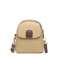 Mini crossbody bag in khaki lychee leather with dark brown contrast and gold hardware - Khaki