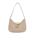 Bolso hobo beige minimalista con un elegante cierre decorativo de metal dorado - Blanco