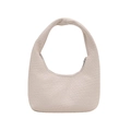Retro large capacity cream white hobo bag with woven texture and knot detail - White