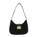 Bolso hobo clásico de cuero negro con elegante hebilla cuadrada dorada sobre fondo blanco - Negro