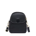 Mini black lychee leather crossbody phone bag with contrast stitching and gold hardware - Black Style 1 (White Stitching)