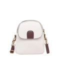 Chic cream crossbody mini bag with brown leather accents and pebbled texture - White