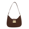Bolso hobo de media luna en cuero marrón con diseño minimalista y hebilla de metal dorado - Marrón