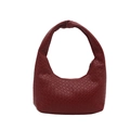 Retro woven burgundy leather crescent shoulder bag with solid color hobo handle design - Red