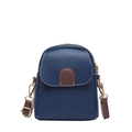 Dark blue litchi pattern leather crossbody bag with brown straps and gold hardware - Blue