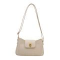 Minimalist off-white faux leather saddle bag with golden metal square buckle and strap - White