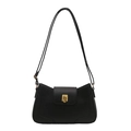Minimalist black leather shoulder bag with elegant gold rectangular twist lock - Black