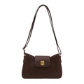 Classic dark brown saddle bag featuring a gold square twist lock and smooth faux leather - Dark Brown