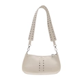 Chic cream white faux leather shoulder bag with silver rivet studs and retro square design - White
