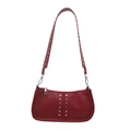 Red retro faux leather underarm bag with silver studs and crescent moon shape - Red