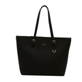 Classic black Saffiano leather tote bag with gold lettering and adjustable shoulder strap - Black