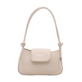Bolso de hombro minimalista de cuero beige con nudos y logotipo impreso en el frente - Blanco