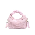 Chic pink faux fur handbag for women with ruched handle and detachable crossbody strap - Pink