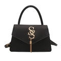 Sac à main chic en cuir PU noir avec logo S doré et gland à chaîne métallique - Noir