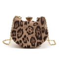 Trendy leopard print cat-shaped shoulder bag with luxury gem clasp and gold chain strap - Khaki
