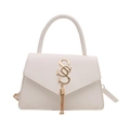 Petit sac carré blanc avec logo S doré et pendentif à franges élégant - Blanc