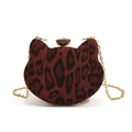 Cat-shaped burgundy leopard print evening clutch with gold chain and jewel clasp - Red