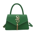 Sac à main en cuir vert avec logo doré et glands à franges de forme trapézoïdale - Vert