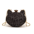 Retro cat-shaped evening bag with dark grey leopard print and gold chain strap - Black