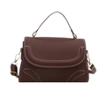 Piccola borsa quadrata marrone retrò da donna con cuciture bianche e dettagli dorati - Marrone