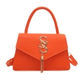 Orange faux leather handbag with gold S-buckle tassel and adjustable crossbody strap - Orange