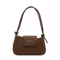 Bolso de hombro en cuero mate marrón con solapa y texto plateado FASHION & BAGS - Marrón