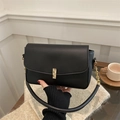 Minimalist black rectangle leather shoulder bag with gold hardware and chain strap - Black