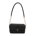 Minimalistische schwarze matte Achseltasche mit goldenem Schloss und Kettenriemen - Schwarz