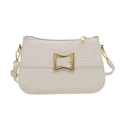 Chic white quilted crossbody bag with diamond stitching and golden buckle detail - White