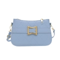 Light blue quilted PU leather crossbody bag with stylish gold adjustable buckle detail - Blue