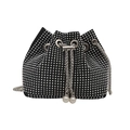 Sparkly black rhinestone bucket bag with chain strap and pearl drawstring details - Silver