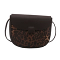Retro saddle bag featuring dark brown flap and leopard print faux leather texture - Brown