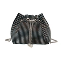 Chic black drawstring bucket bag with colorful rhinestones and pearl accents - Colorful